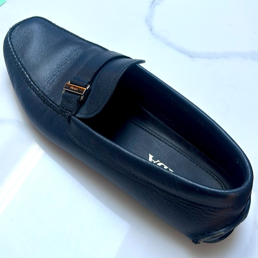 Men’s Prada saffiano leather blue Loafers with Box